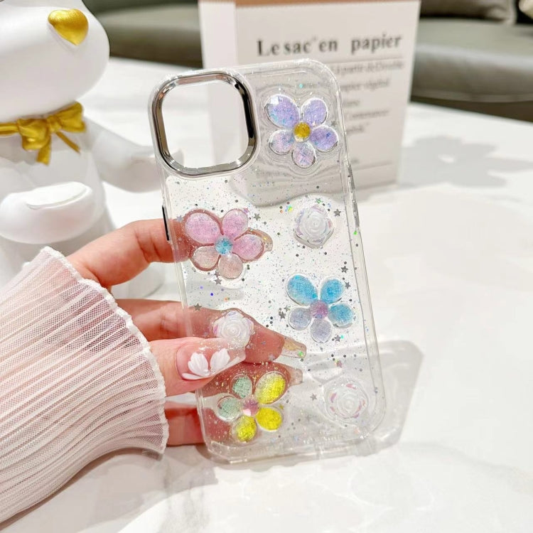 For iPhone 16 Plus 3D Flower Glitter Epoxy TPU Phone Case(Colorful Flowers) - iPhone 16 Plus Cases by buy2fix | Online Shopping UK | buy2fix