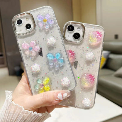 For iPhone 16 3D Flower Glitter Epoxy TPU Phone Case(Pink Strawberry) - iPhone 16 Cases by buy2fix | Online Shopping UK | buy2fix