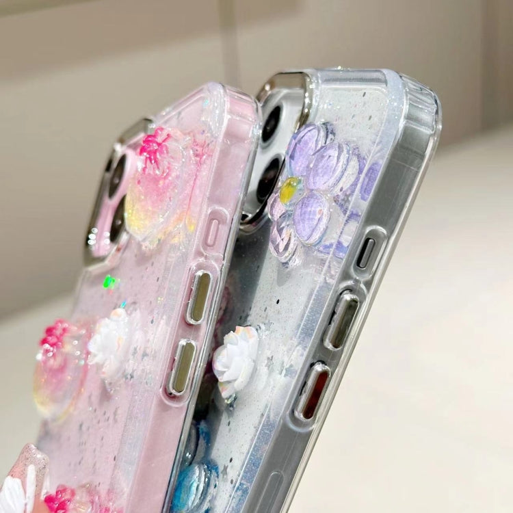 For iPhone 16 Pro 3D Flower Glitter Epoxy TPU Phone Case(Colorful Flowers) - iPhone 16 Pro Cases by buy2fix | Online Shopping UK | buy2fix