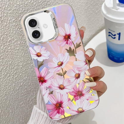 For iPhone 16 Electroplating Laser Flower Texture TPU Phone Case(Cosmos Flower AH7) - iPhone 16 Cases by buy2fix | Online Shopping UK | buy2fix