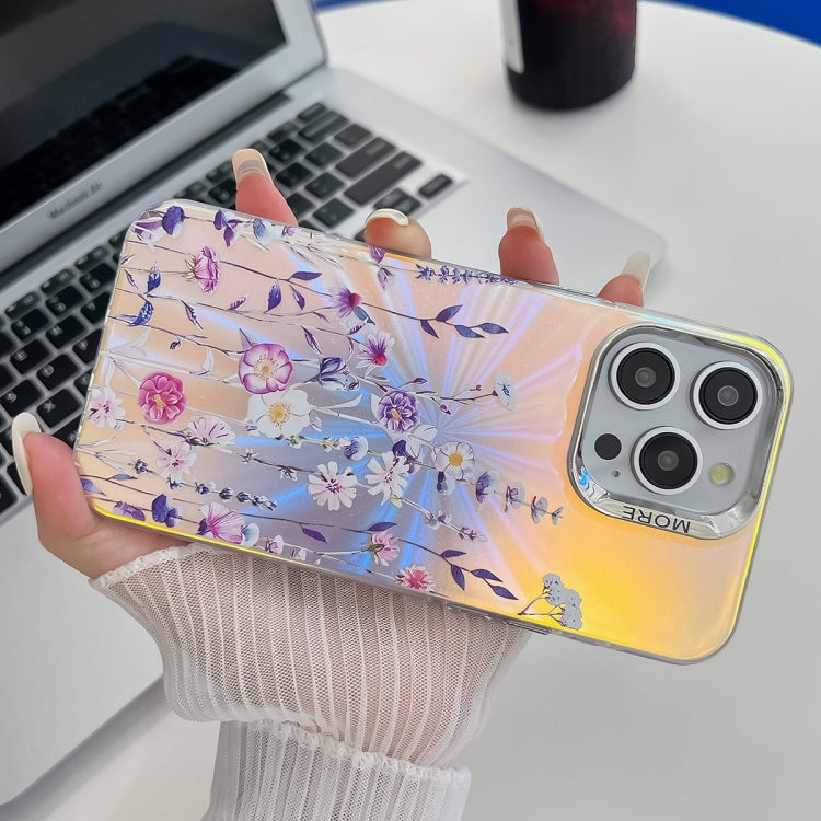 For iPhone 16 Plus Electroplating Laser Flower Texture TPU Phone Case(Rose AH15) - iPhone 16 Plus Cases by buy2fix | Online Shopping UK | buy2fix