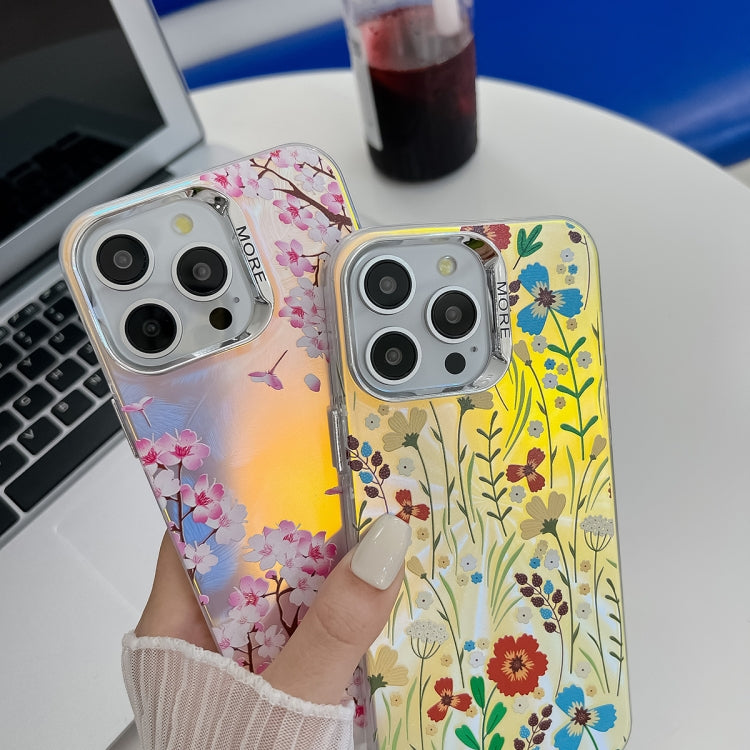 For iPhone 16 Pro Max Electroplating Laser Flower Texture TPU Phone Case(Zinnia AH9) - iPhone 16 Pro Max Cases by buy2fix | Online Shopping UK | buy2fix