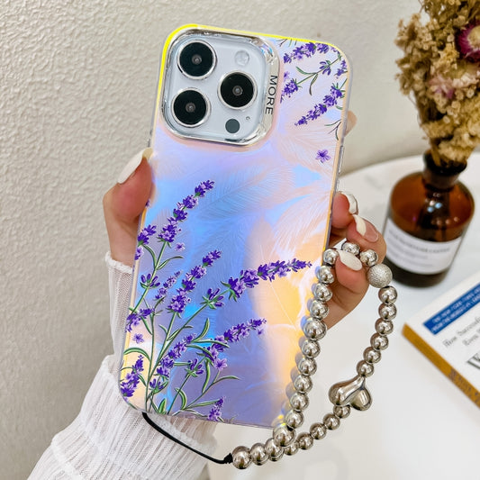 For iPhone 16 Pro Electroplating Laser Flower Phone Case with Wrist Strap(Lavender AH14) - iPhone 16 Pro Cases by buy2fix | Online Shopping UK | buy2fix