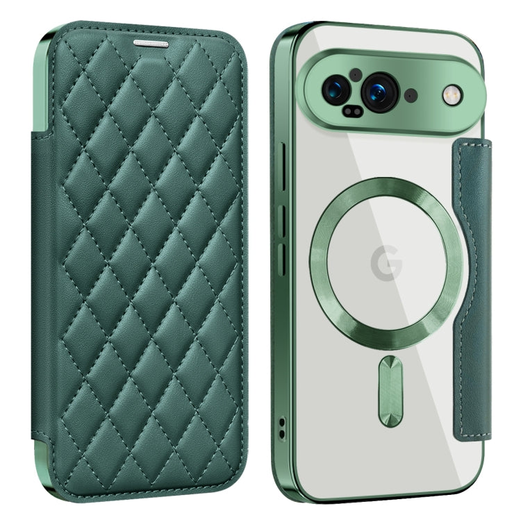 For Google Pixel 9 Shield Magsafe RFID Anti-theft Rhombus Leather Phone Case(Green) - Google Cases by buy2fix | Online Shopping UK | buy2fix