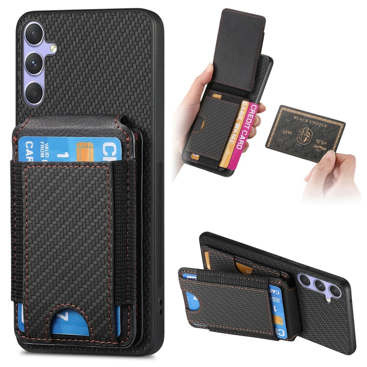 For Samsung Galaxy S25 5G Carbon Fiber Vertical Flip Wallet Stand Phone Case(Black) - Galaxy S25 5G Cases by buy2fix | Online Shopping UK | buy2fix