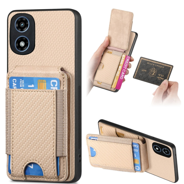 For Motorola Moto G Play 2024 4G Carbon Fiber Vertical Flip Wallet Stand Phone Case(Khaki) - Motorola Cases by buy2fix | Online Shopping UK | buy2fix