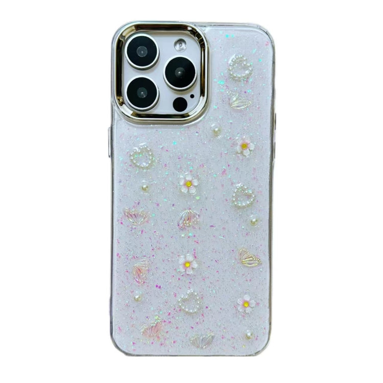 For iPhone 16 3D Bow Pearl Love Flower TPU Phone Case(Butterfly Love Flowers) - iPhone 16 Cases by buy2fix | Online Shopping UK | buy2fix