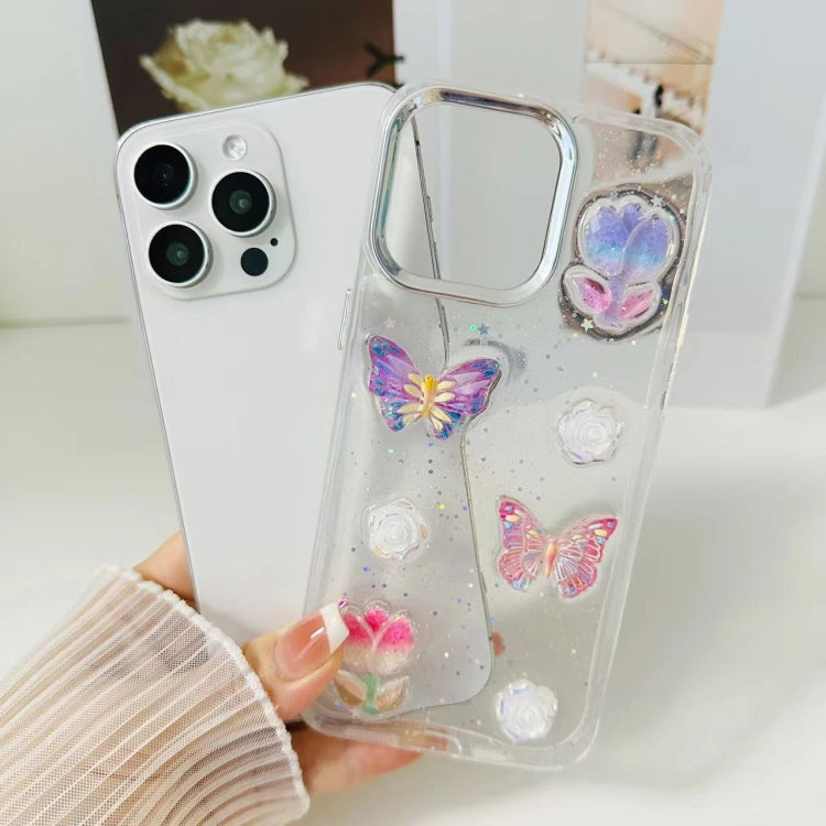 For iPhone 16 3D Colorful Crystal Butterfly TPU Phone Case(Butterfly Pearl) - iPhone 16 Cases by buy2fix | Online Shopping UK | buy2fix