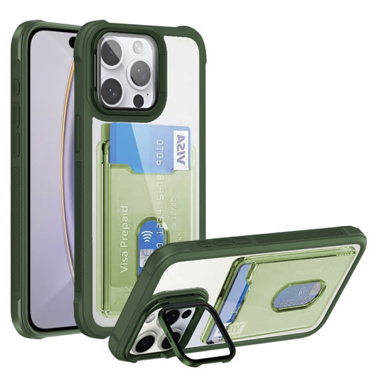 For iPhone 16 Pro Card Bag Holder Acrylic Hybrid TPU Phone Case(Green) - iPhone 16 Pro Cases by buy2fix | Online Shopping UK | buy2fix