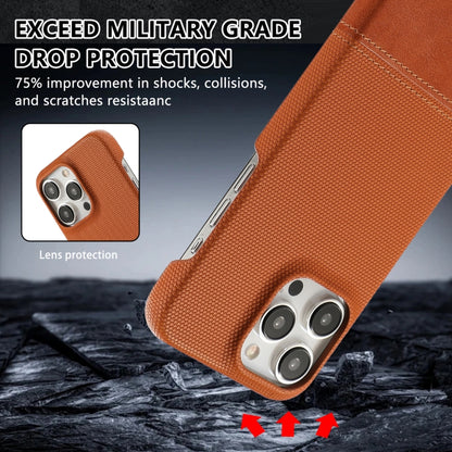 For iPhone 16 Stitching Cloth PU Shockproof Phone Case(Brown) - iPhone 16 Cases by buy2fix | Online Shopping UK | buy2fix