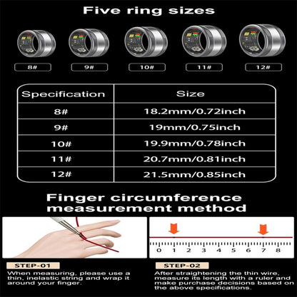 R18 SIZE 8 Smart Ring, Support Heart Rate / Blood Oxygen / Sleep / Multiple Sports Modes(Black) - Smart Rings / Smart Telephones by buy2fix | Online Shopping UK | buy2fix