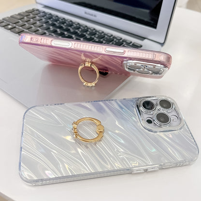 For iPhone 16 Pro Max Plating Glitter Texture Ring Holder TPU Phone Case with Lens Film(White Water Ripples) - iPhone 16 Pro Max Cases by buy2fix | Online Shopping UK | buy2fix