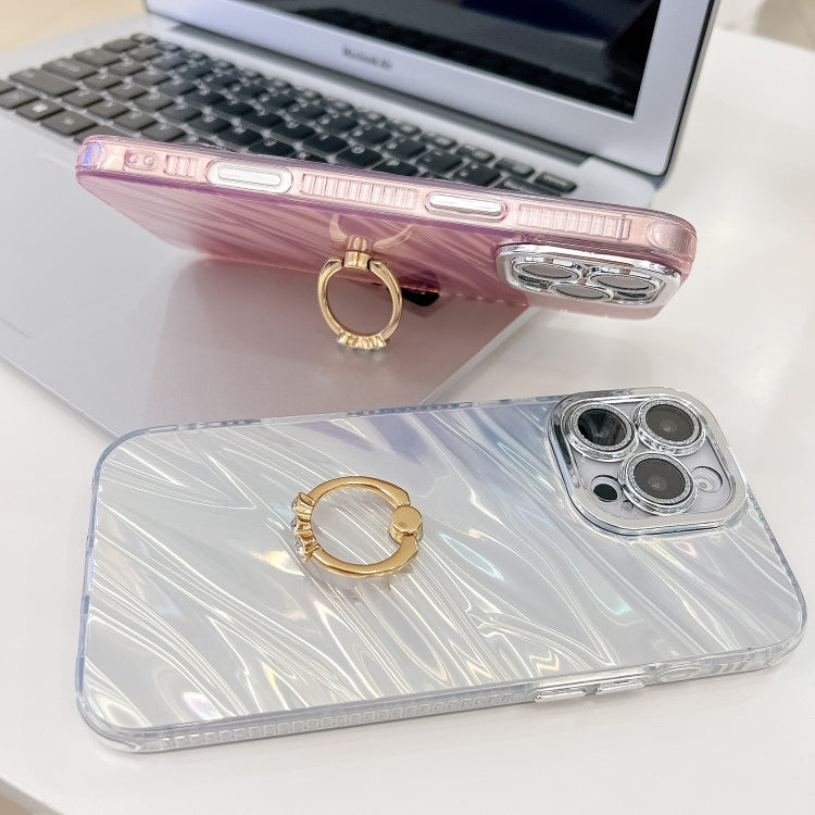 For iPhone 16 Plating Glitter Texture Ring Holder TPU Phone Case with Lens Film(Purple Shell Pattern) - iPhone 16 Cases by buy2fix | Online Shopping UK | buy2fix