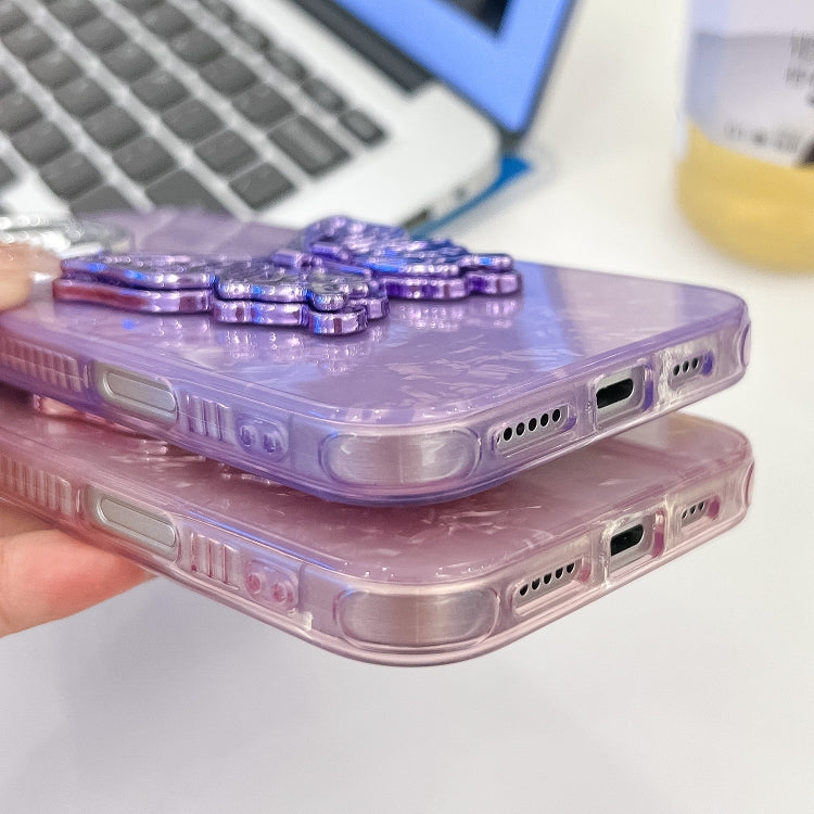 For iPhone 16 Plus Plating Glitter Texture Butterfly Holder TPU Phone Case with Lens Film(Purple Water Ripples) - iPhone 16 Plus Cases by buy2fix | Online Shopping UK | buy2fix