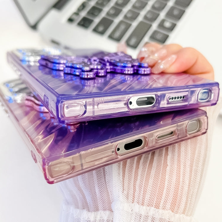 For Samsung Galaxy S25+ 5G Plating Glitter Texture Butterfly Holder TPU Phone Case with Lens Film(Purple Tinfoil Texture) - Galaxy S25+ 5G Cases by buy2fix | Online Shopping UK | buy2fix