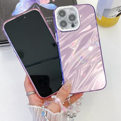 For iPhone 16 Plating Glitter Texture Chain Wristband TPU Phone Case with Lens Film(White Shell Pattern) - iPhone 16 Cases by buy2fix | Online Shopping UK | buy2fix