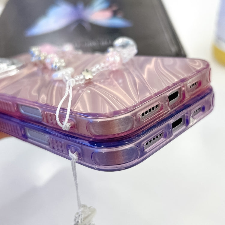 For iPhone 16 Pro Max Plating Glitter Texture Chain Wristband TPU Phone Case with Lens Film(Purple Feather Yarn) - iPhone 16 Pro Max Cases by buy2fix | Online Shopping UK | buy2fix