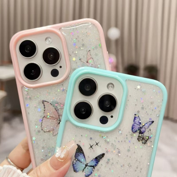 For iPhone 16 Pro Color Butterfly Glitter Epoxy TPU Phone Case(Purple) - iPhone 16 Pro Cases by buy2fix | Online Shopping UK | buy2fix