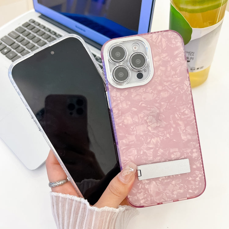 For iPhone 16 Pro Plating Glitter Texture Fold Holder TPU Phone Case with Lens Film(Purple Water Ripples) - iPhone 16 Pro Cases by buy2fix | Online Shopping UK | buy2fix