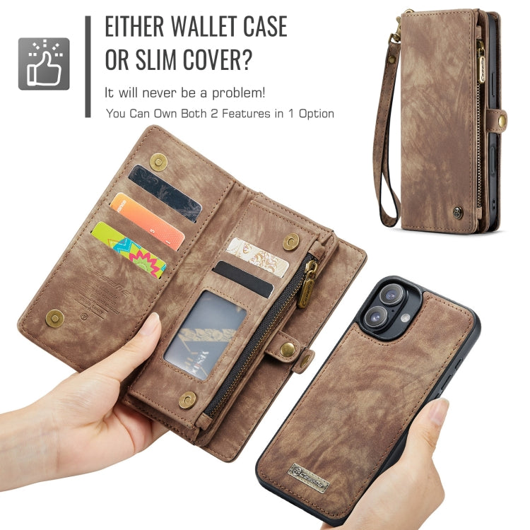 For iPhone 16 CaseMe 008 Detachable Multifunctional Leather Phone Case(Brown) - iPhone 16 Cases by CaseMe | Online Shopping UK | buy2fix