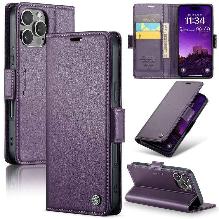 For iPhone 16 Pro CaseMe 023 Butterfly Buckle Litchi Texture RFID Anti-theft Leather Phone Case(Purple) - iPhone 16 Pro Cases by CaseMe | Online Shopping UK | buy2fix