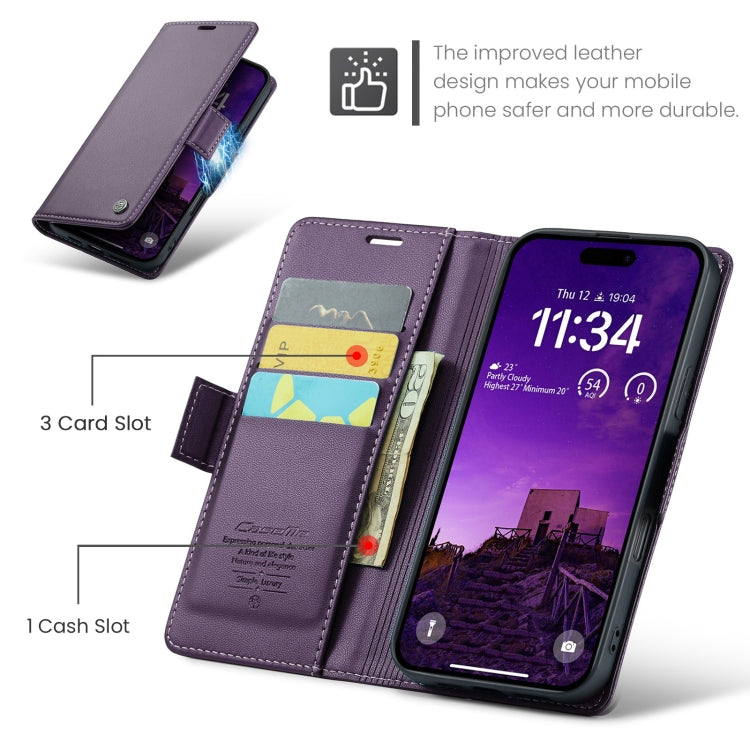 For iPhone 16 Pro CaseMe 023 Butterfly Buckle Litchi Texture RFID Anti-theft Leather Phone Case(Purple) - iPhone 16 Pro Cases by CaseMe | Online Shopping UK | buy2fix