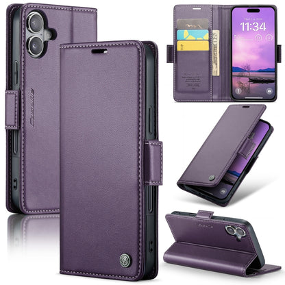 For iPhone 16 Plus CaseMe 023 Butterfly Buckle Litchi Texture RFID Anti-theft Leather Phone Case(Purple) - iPhone 16 Plus Cases by CaseMe | Online Shopping UK | buy2fix