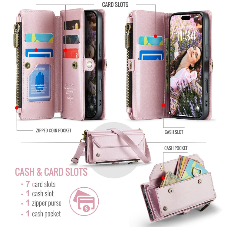 For iPhone 16 Pro CaseMe C36 Card Slots Zipper Wallet RFID Anti-theft Leather Phone Case(Pink) - iPhone 16 Pro Cases by CaseMe | Online Shopping UK | buy2fix