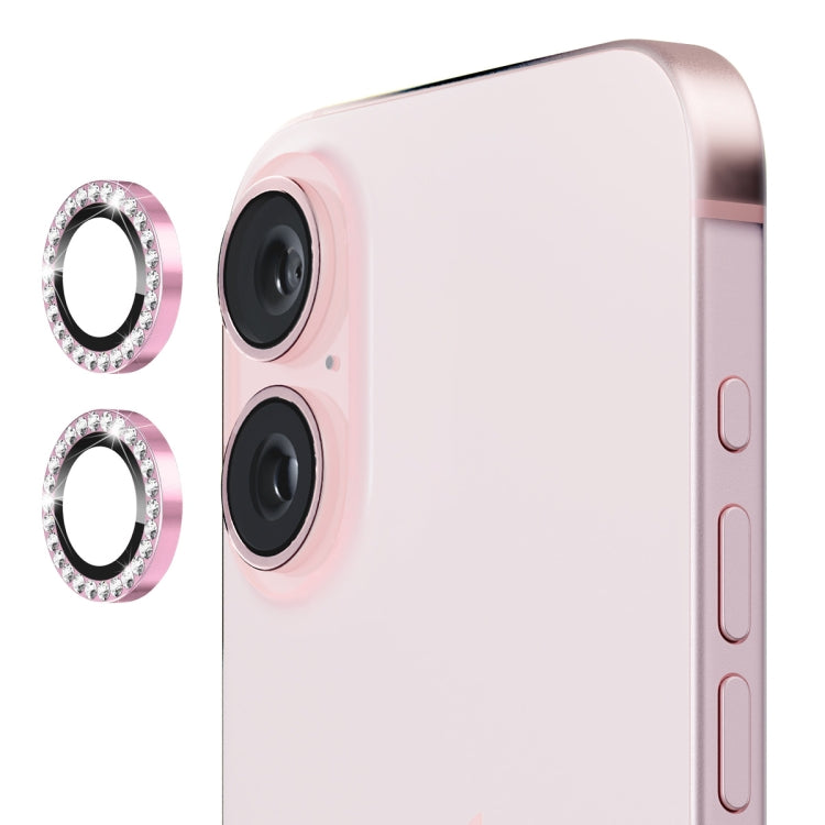 For iPhone 16 / 16 Plus ENKAY AR Anti-reflection Individual Diamond Ring Camera Lens Glass Full Film(Pink) - iPhone 16 Plus Tempered Glass by ENKAY | Online Shopping UK | buy2fix