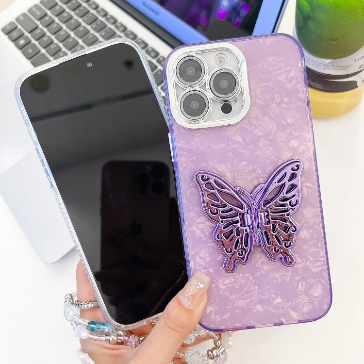 For iPhone 16 Plus Plating Glitter Lens Film Texture Butterfly Holder Wristband Phone Case(White Tinfoil Texture) - iPhone 16 Plus Cases by buy2fix | Online Shopping UK | buy2fix