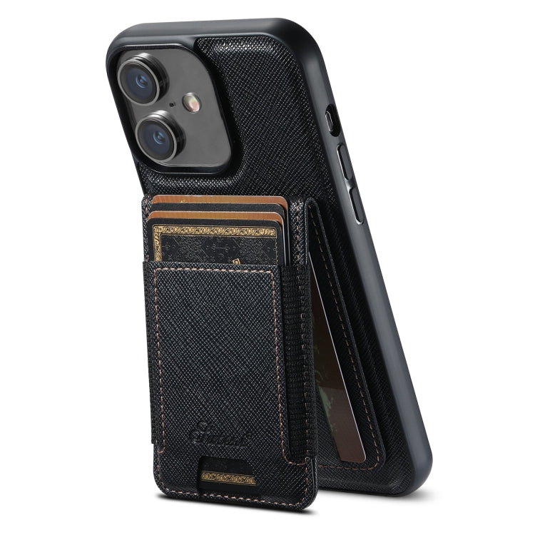 For iPhone 16 Suteni H17 Cross Grain Leather MagSafe Detachable Wallet Phone Case(Black) - iPhone 16 Cases by Suteni | Online Shopping UK | buy2fix