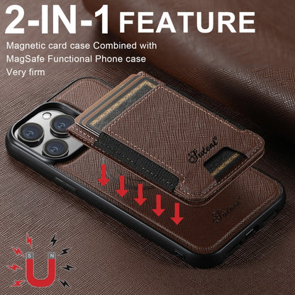 For iPhone 14 Suteni H17 Cross Grain Leather MagSafe Detachable Wallet Phone Case(Brown) - iPhone 14 Cases by Suteni | Online Shopping UK | buy2fix