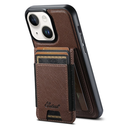 For iPhone 13 Suteni H17 Cross Grain Leather MagSafe Detachable Wallet Phone Case(Brown) - iPhone 13 Cases by Suteni | Online Shopping UK | buy2fix