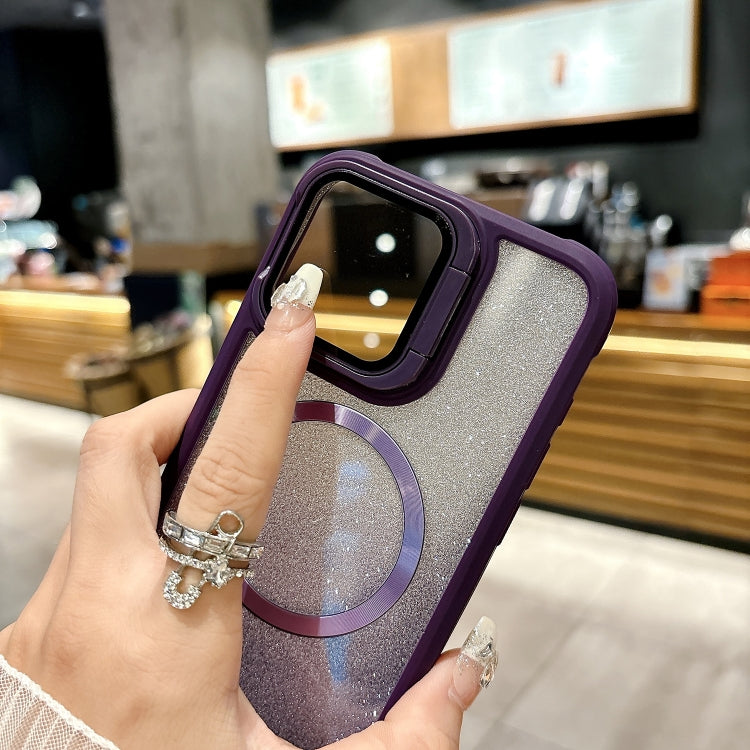 For iPhone 16 CD-grain Gradient Glitter Magsafe Acrylic Hybrid TPU Phone Case(Purple) - iPhone 16 Cases by buy2fix | Online Shopping UK | buy2fix