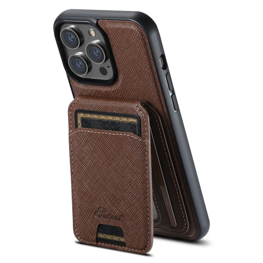 For iPhone 16 Pro Max Suteni H18 Cross Grain MagSafe Wallet Leather Phone Case(Brown) - iPhone 16 Pro Max Cases by Suteni | Online Shopping UK | buy2fix