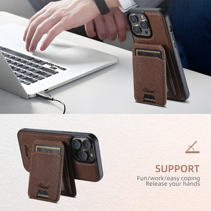 For iPhone 14 Pro Max Suteni H18 Cross Grain MagSafe Wallet Leather Phone Case(Brown) - iPhone 14 Pro Max Cases by Suteni | Online Shopping UK | buy2fix