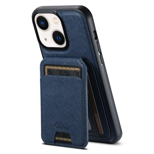 For iPhone 14 Plus Suteni H18 Cross Grain MagSafe Wallet Leather Phone Case(Blue) - iPhone 14 Plus Cases by Suteni | Online Shopping UK | buy2fix