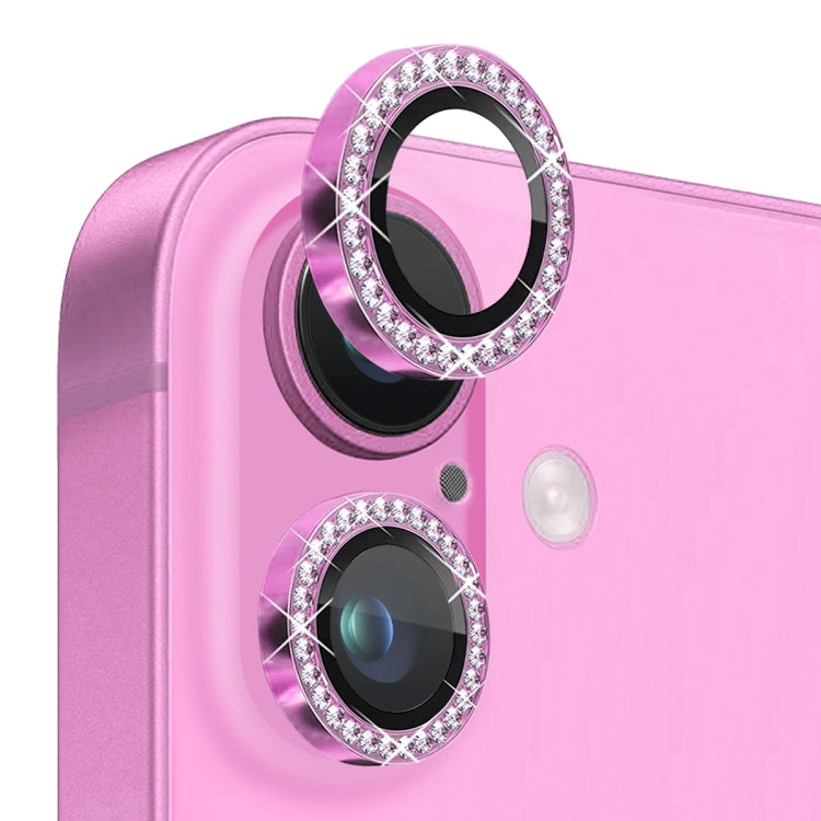 For iPhone 16 / 16 Plus NORTHJO Rhinestone Camera Lens Protector Tempered Glass Metal Ring Film(Rose) - iPhone 16 Tempered Glass by NORTHJO | Online Shopping UK | buy2fix