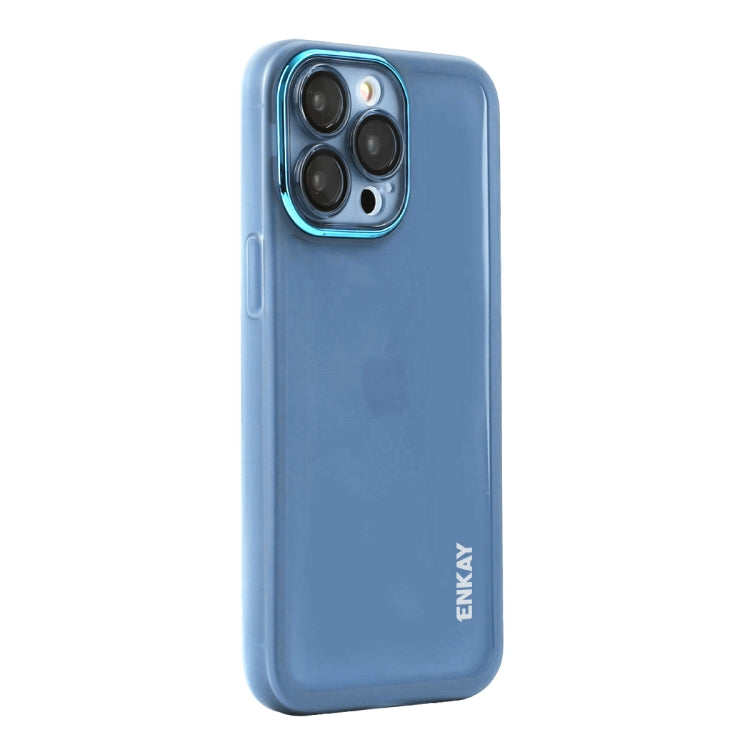 For iPhone 16 Pro ENKAY Hat-Prince Translucent Matte TPU Phone Case with Lens Film(Blue) - iPhone 16 Pro Cases by ENKAY | Online Shopping UK | buy2fix