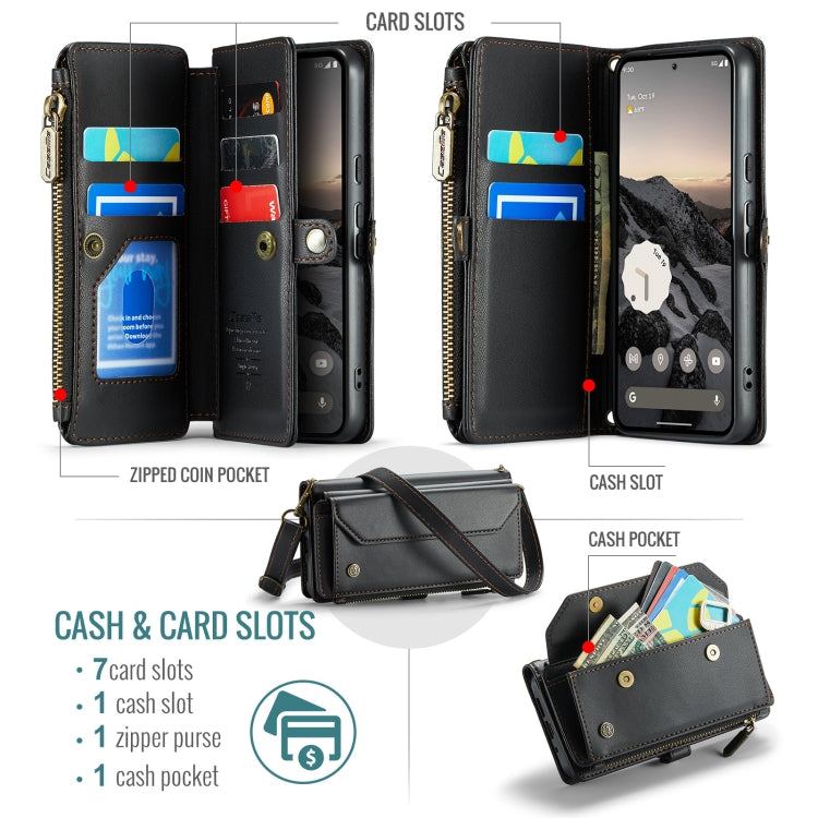 For Google Pixel 9 / 9 Pro CaseMe C36 Card Slots Zipper Wallet RFID Anti-theft Leather Phone Case(Black) - Google Cases by CaseMe | Online Shopping UK | buy2fix