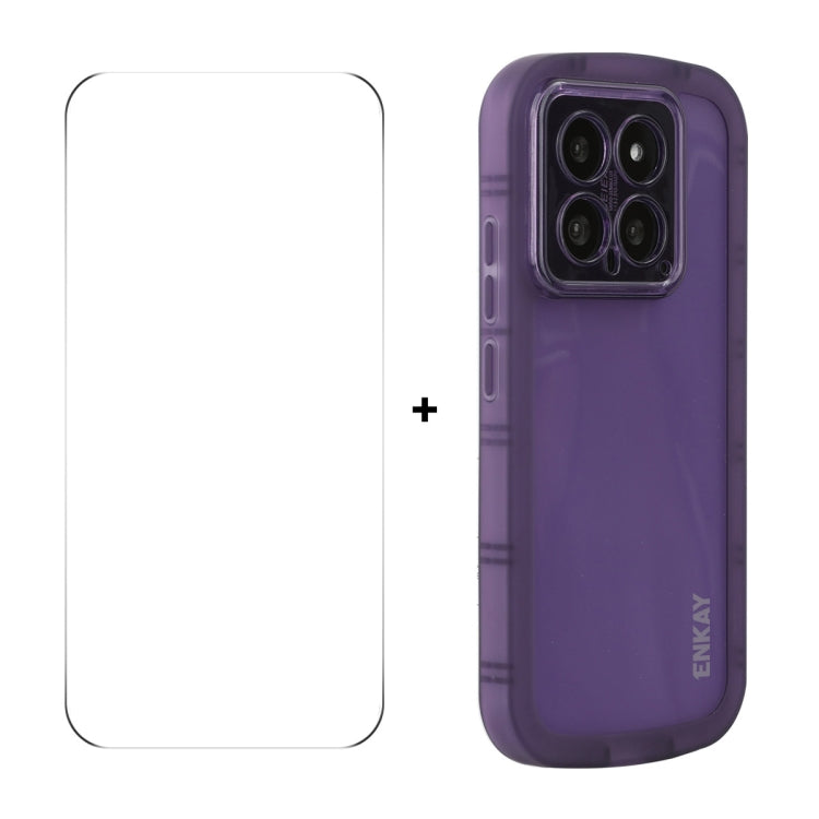 For Xiaomi 14 ENKAY Hat-Prince Translucent Matte TPU Phone Case + 9H Big Arc Edge Glass Film(Purple) - 14 Cases by ENKAY | Online Shopping UK | buy2fix