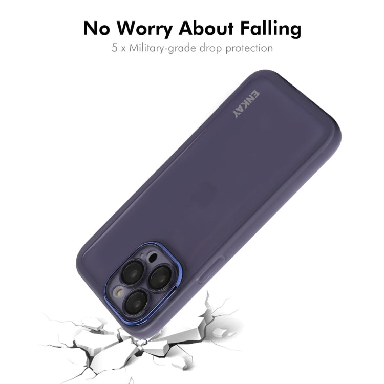 For iPhone 15 Pro Max ENKAY Hat-Prince Translucent Matte TPU Phone Case with Lens Film + 9H Big Arc Edge Film(Purple) - iPhone 15 Pro Max Cases by ENKAY | Online Shopping UK | buy2fix