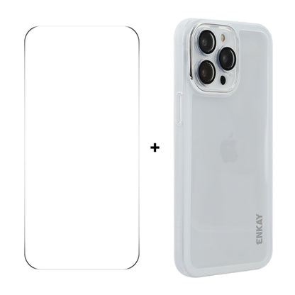 For iPhone 16 Pro ENKAY Hat-Prince Translucent Matte TPU Phone Case with Lens Film + 9H Big Arc Edge Film(White) - iPhone 16 Pro Cases by ENKAY | Online Shopping UK | buy2fix