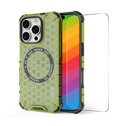 For iPhone 16 Pro ENKAY Hat-Prince Honeycomb MagSafe Shockproof Phone Case with Large Arc Edge Film(Green) - iPhone 16 Pro Cases by ENKAY | Online Shopping UK | buy2fix