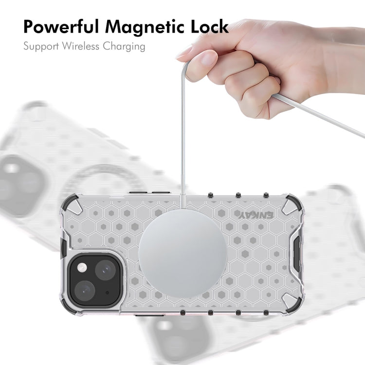 For iPhone 14 Plus ENKAY Hat-Prince Honeycomb MagSafe Shockproof Phone Case with Large Arc Edge Film(White) - iPhone 14 Plus Cases by ENKAY | Online Shopping UK | buy2fix