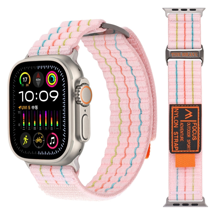 For Apple Watch Ultra 2 49mm Two Sections Nylon Hook and Loop Fastener Watch Band(Sakura Pink) - Watch Bands by buy2fix | Online Shopping UK | buy2fix