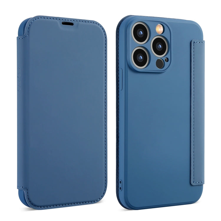 For iPhone 16 Plus Imitate Liquid Skin Feel Leather Phone Case with Card Slots(Blue) - iPhone 16 Plus Cases by buy2fix | Online Shopping UK | buy2fix