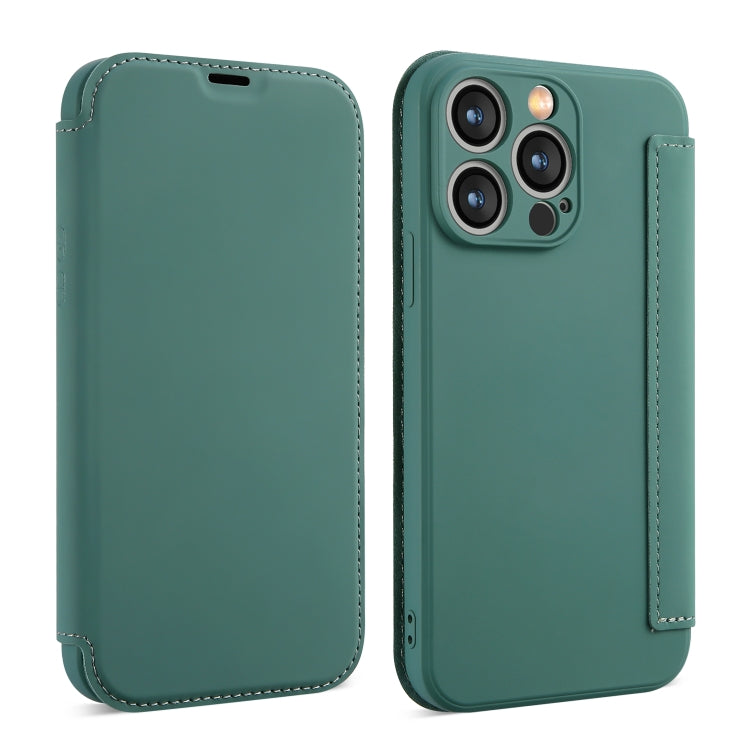 For iPhone 16 Imitate Liquid Skin Feel Leather Phone Case with Card Slots(Dark Green) - iPhone 16 Cases by buy2fix | Online Shopping UK | buy2fix