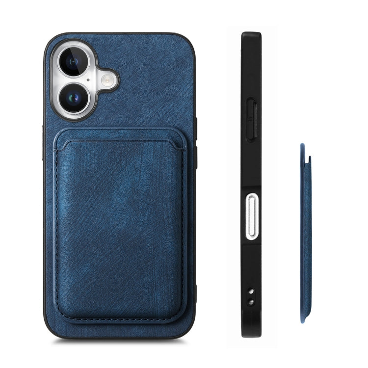 For iPhone 16 Retro Leather Card Bag Magnetic Phone Case(Blue) - iPhone 16 Cases by buy2fix | Online Shopping UK | buy2fix