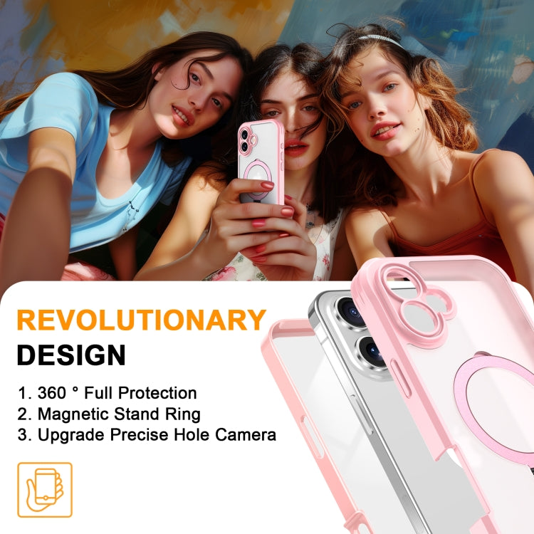 For iPhone 16 Skin Feel MagSafe Holder 360 Full Body Phone Case(Pink) - iPhone 16 Cases by buy2fix | Online Shopping UK | buy2fix